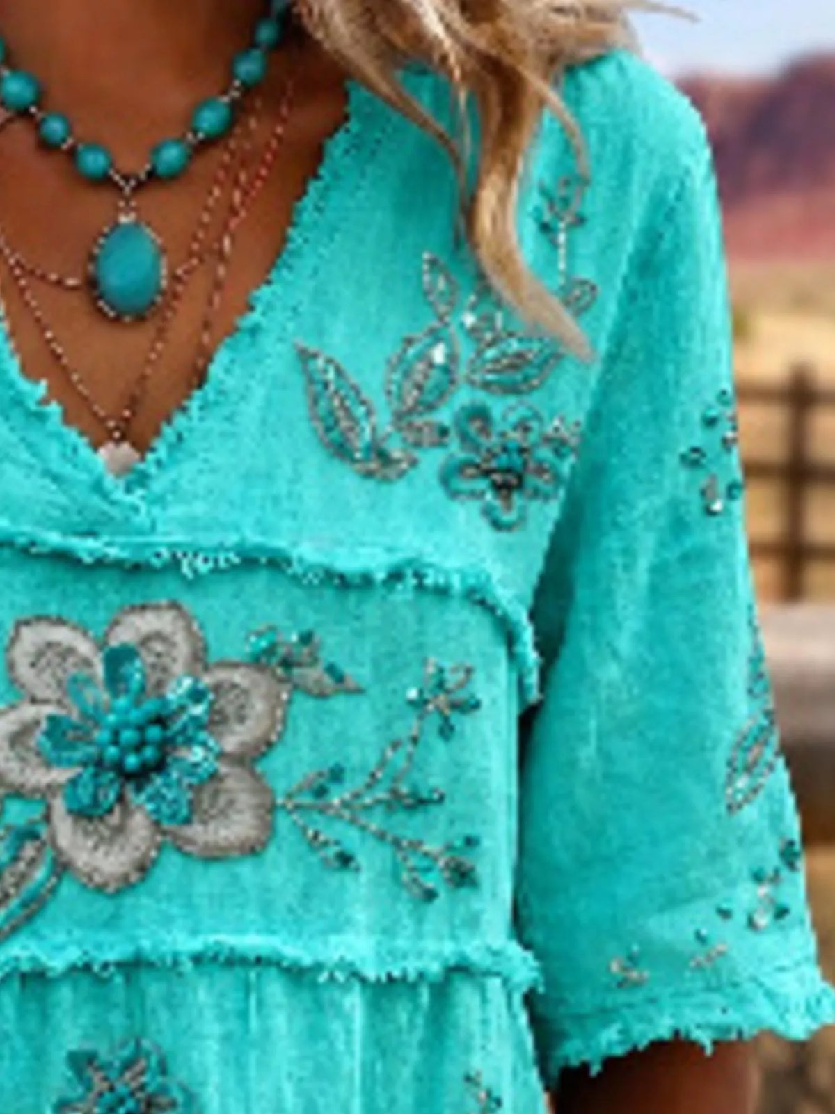 Full Size Floral Raw Hem V-neck Blouse Plus (8)