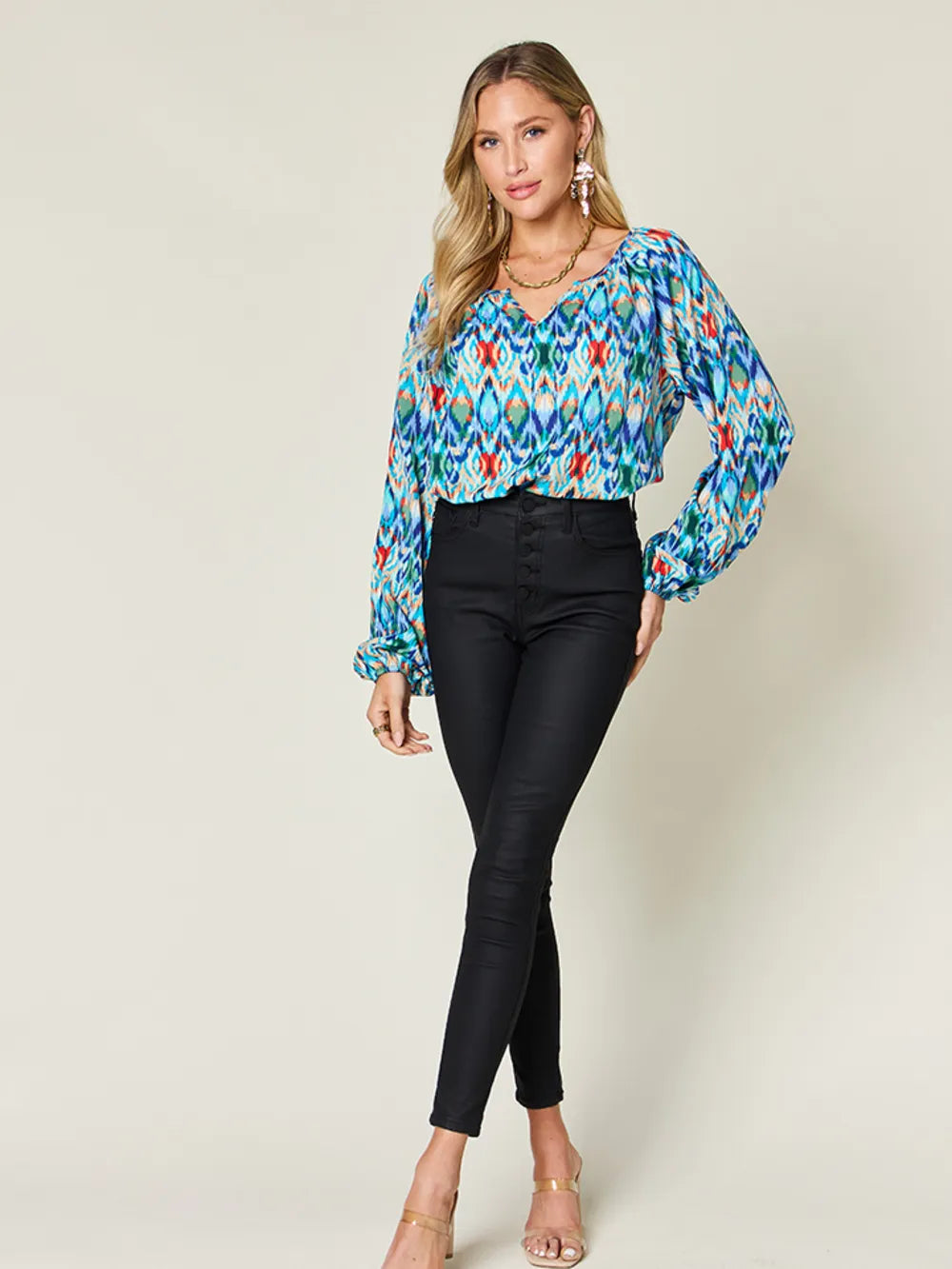 Full Size Printed Balloon Sleeve Blouse (5)