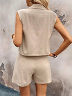 One Button Sleeveless Top Shorts Set (5)
