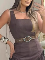 Sleeveless Fringed Mini Dress (6)