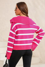 Striped Collared Neck Slit Sweater (2)