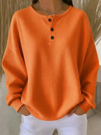 Full Size Waffle Knit Button Detail Top Plus