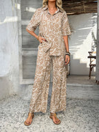 Printed Button Down Shirt Pants Set (21)
