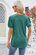 Frill Notched Short Sleeve Blouse (12)