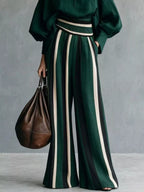 Full Size Mock Neck Top Striped Wide-leg Pants Set Plus (12)
