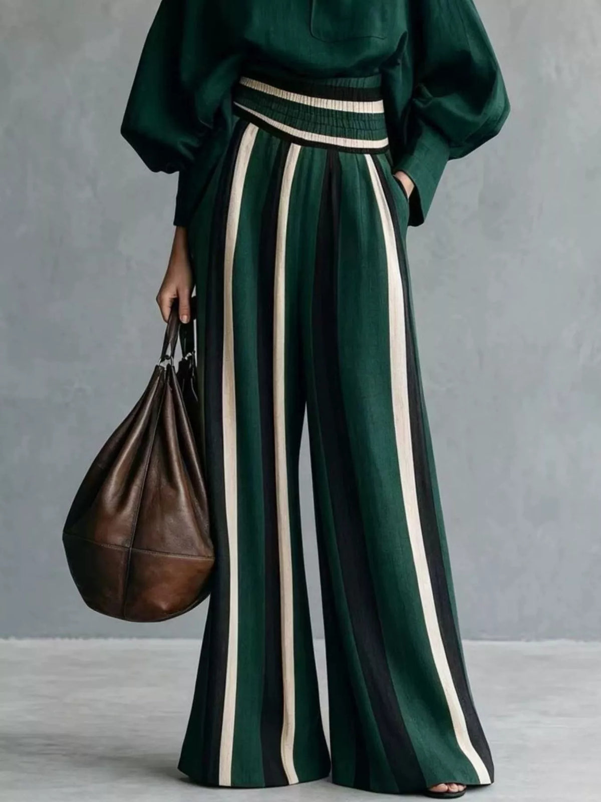 Full Size Mock Neck Top Striped Wide-leg Pants Set Plus (12)