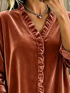 Velvet Frill V-neck Blouse (5)