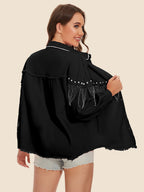 Raw Hem Fringe Detail Denim Jacket (6)