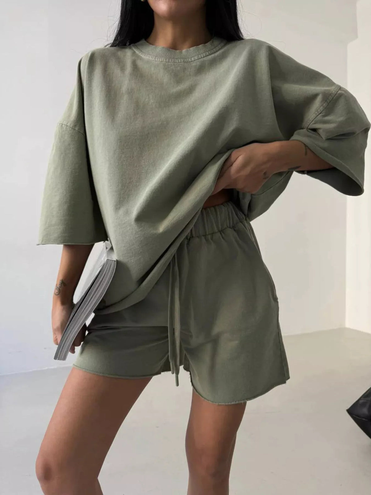 Vintage Wash Oversized Tee Shorts Set (9)
