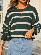 Striped Round Neck Dropped Shoulder Sweater (4)