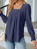 Pleated Square Neck Long Sleeve Top (28)