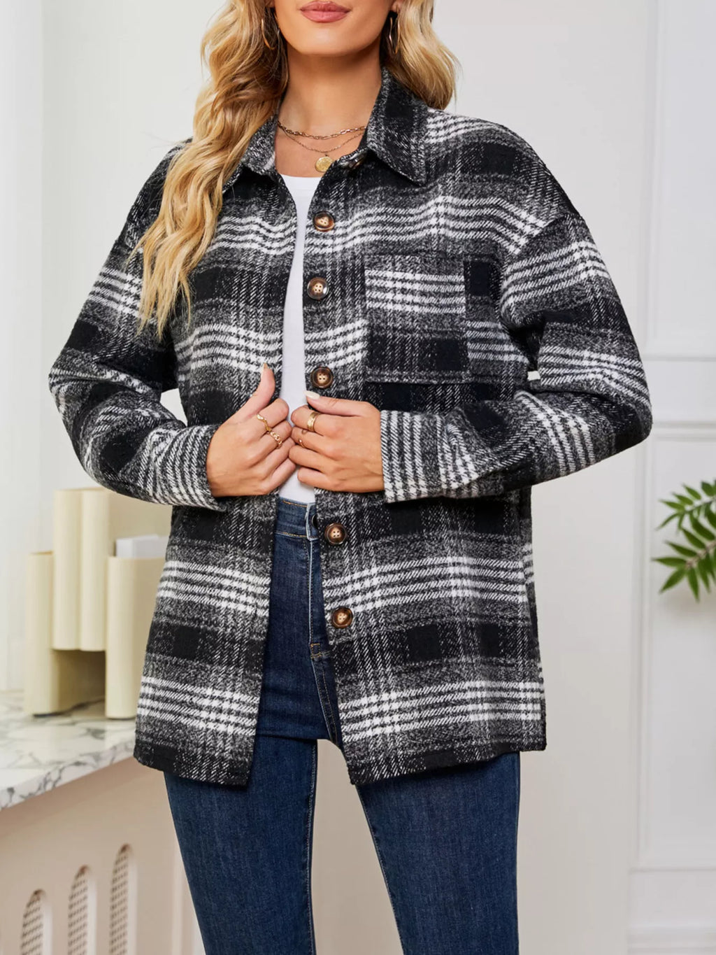 Plaid Button Up Long Sleeve Shacket (15)