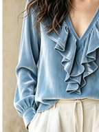 Ruffled V-neck Long Sleeve Blouse (9)