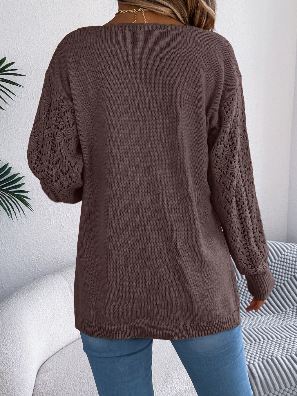 Openwork Open-front Long Sleeve Cardigan (8)