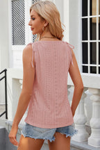 Eyelet Round Neck Wide Strap Tank (20)