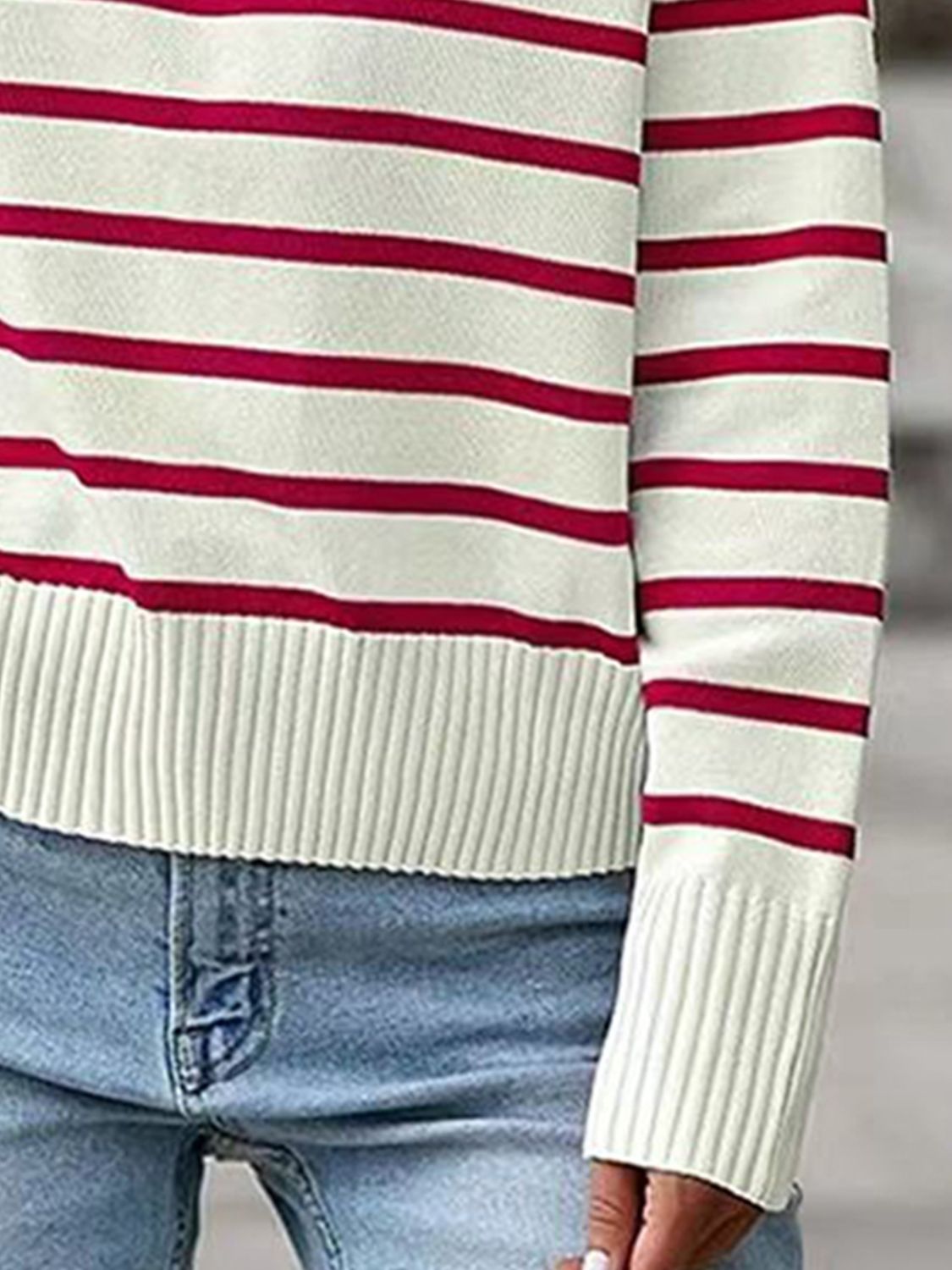 Striped Collared Neck Knit Top (3)
