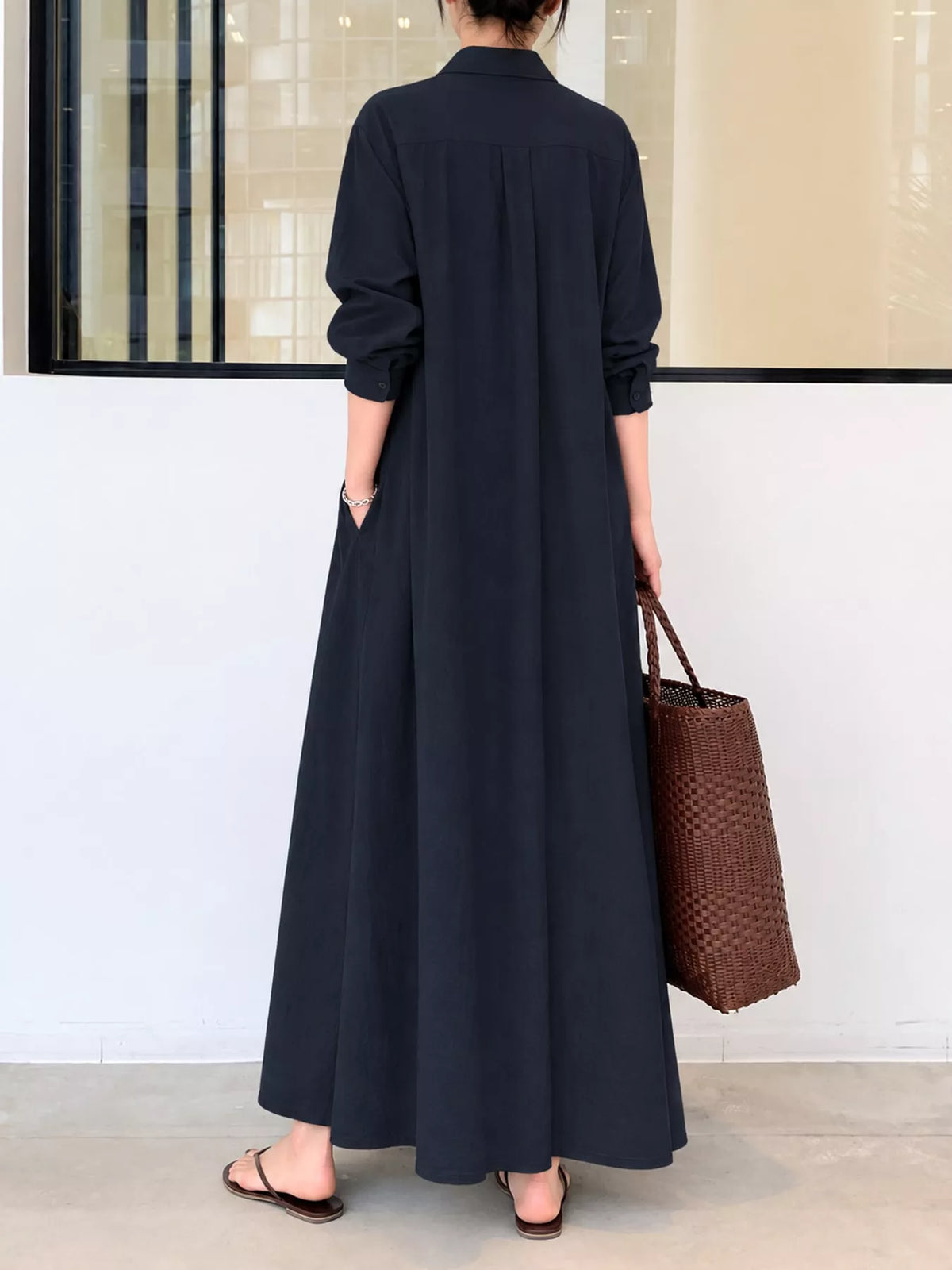 Full Size Button Front Long Sleeve Maxi Shirt Dress Plus (21)
