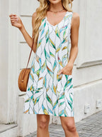 Printed V-neck Sleeveless Mini Dress Pockets (5)