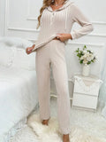 Drawstring Half Button Hooded Top Ribbed Pants Set