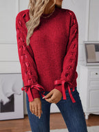 Ribbon-tie Sleeve Round Neck Sweater (8)