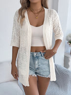 Openwork Open Front Half Sleeve Cardigan (5)