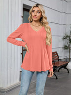 V-neck Long Sleeve Relaxed Fit T-shirt (29)