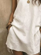 One-shoulder Mini Dress Frayed Hem (2)