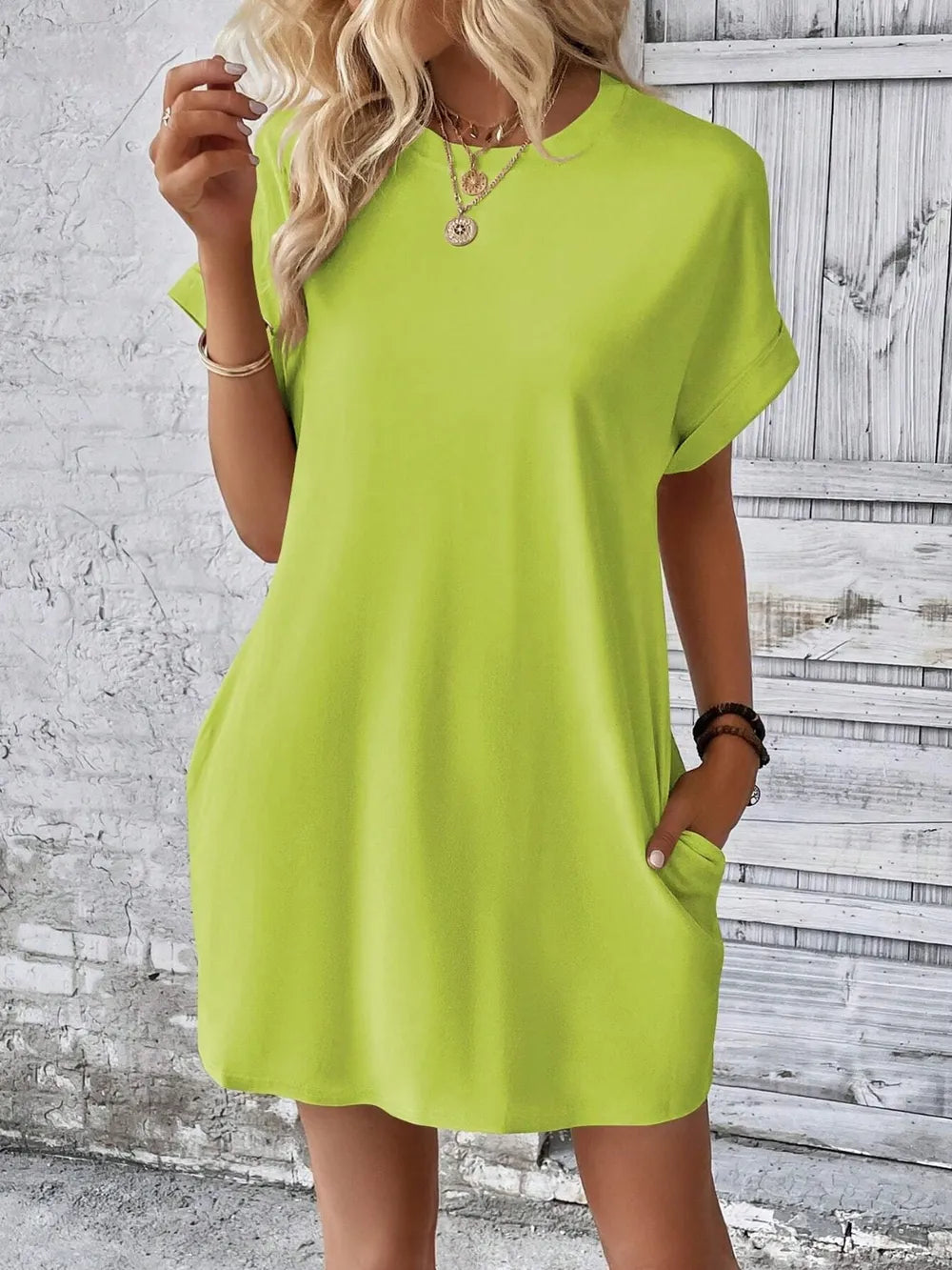 Round Neck Short Sleeve Mini Dress (14)