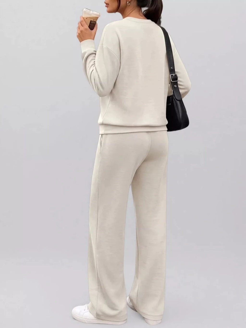 Button Detail Dropped Shoulder Top Pants Set (4)