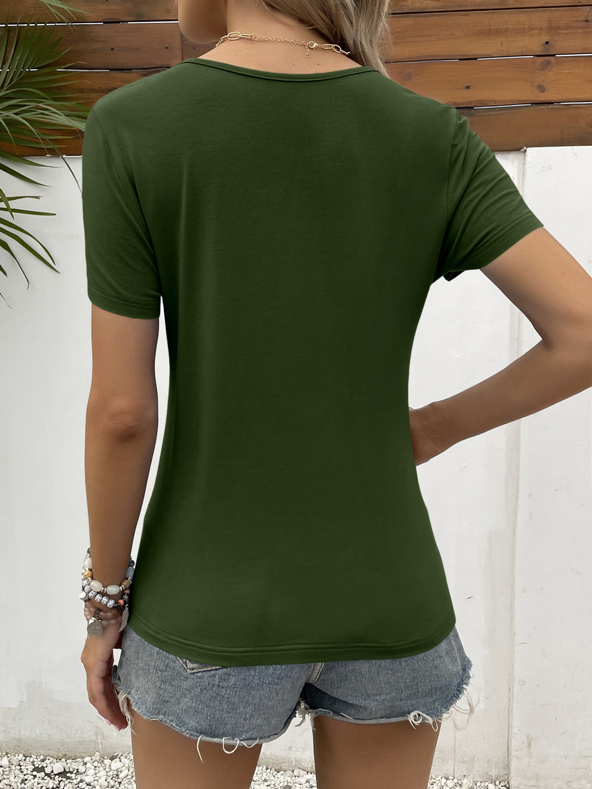 Lace Trim V-neck Short Sleeve Blouse (9)