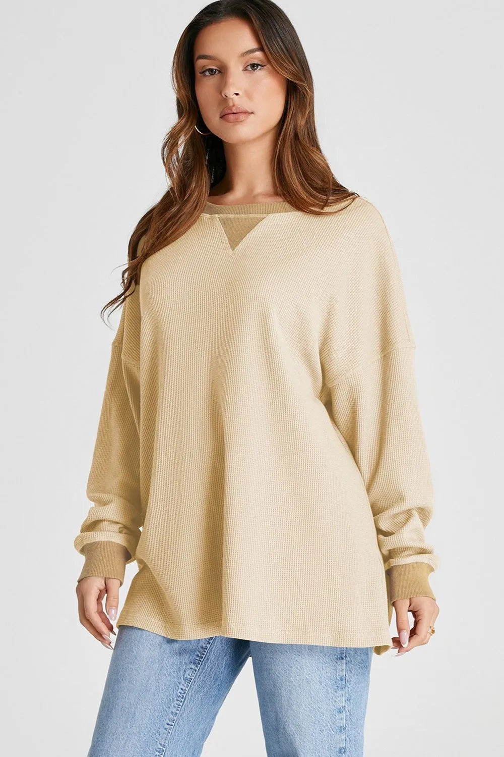 Waffle-knit Long Sleeve Sweatshirt (14)