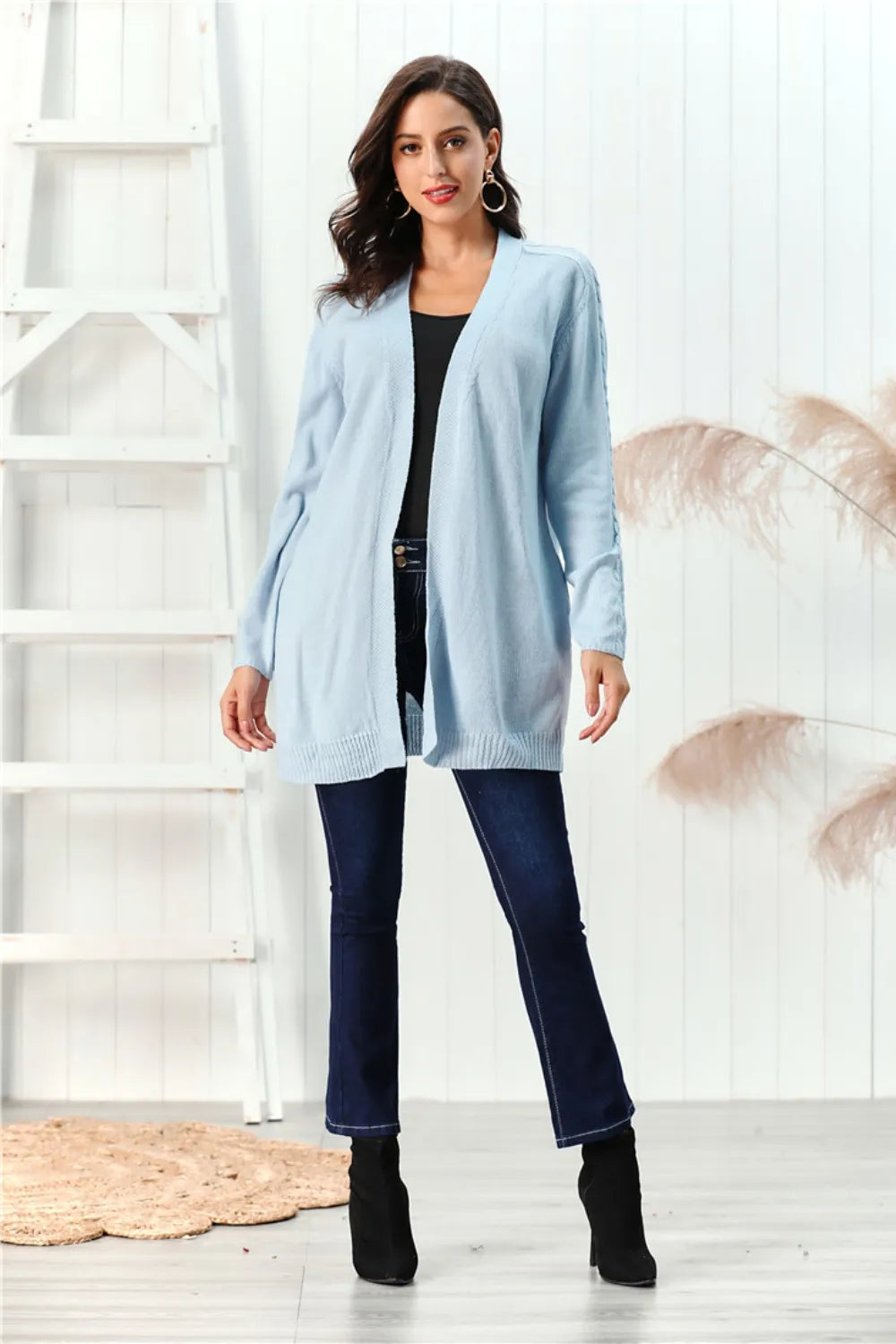Cable-knit Open Front Long Sleeve Cardigan (17)