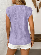 Eyelet Round Neck Cap Sleeve Top (14)