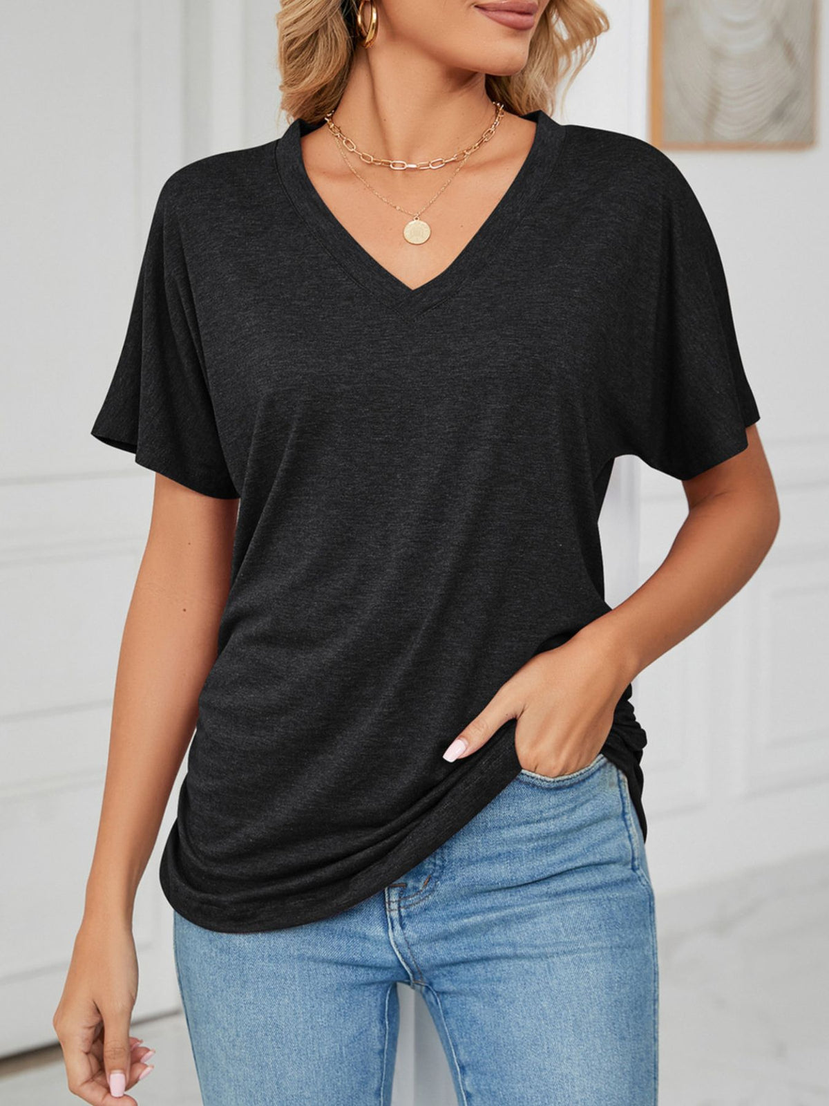 Casual V-neck Short Sleeve T-shirt (5)