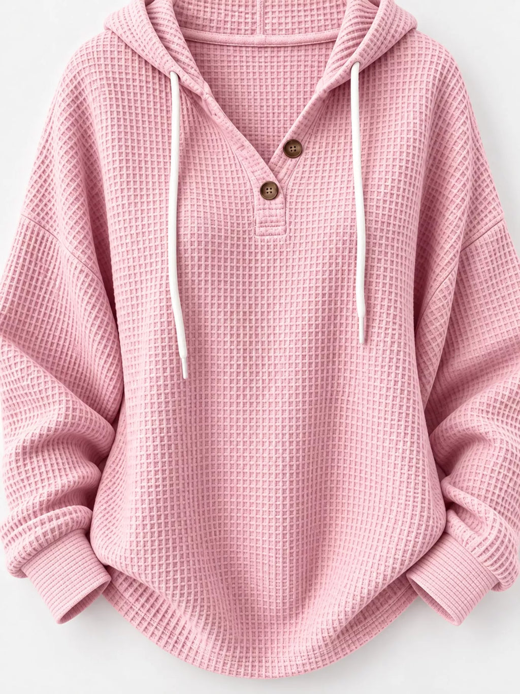 Full Size Waffle Knit Button Detail Hoodie Plus (19)