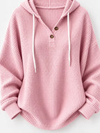 Full Size Waffle Knit Button Detail Hoodie Plus (19)
