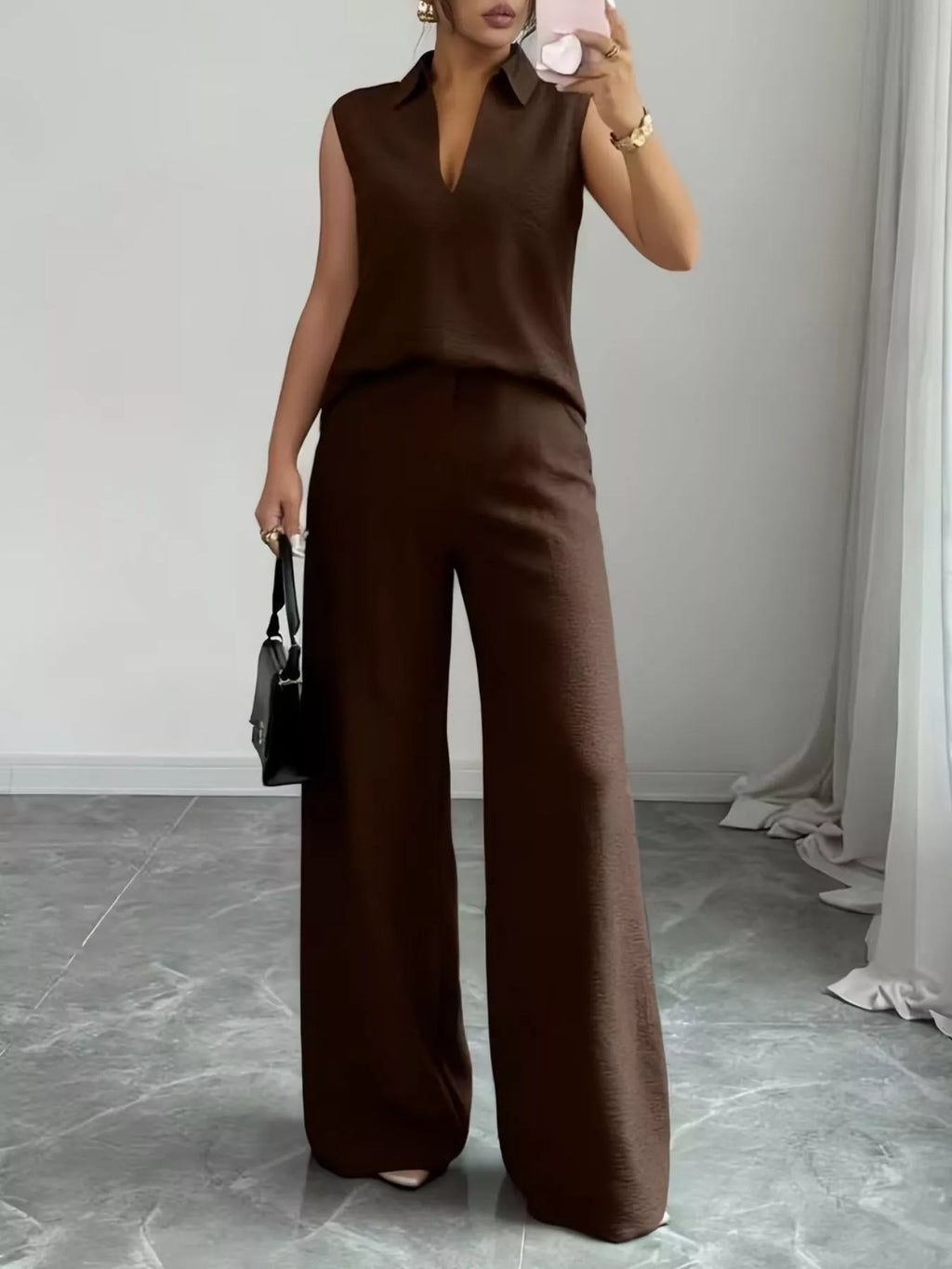 Sleeveless Top Wide Leg Pants Set