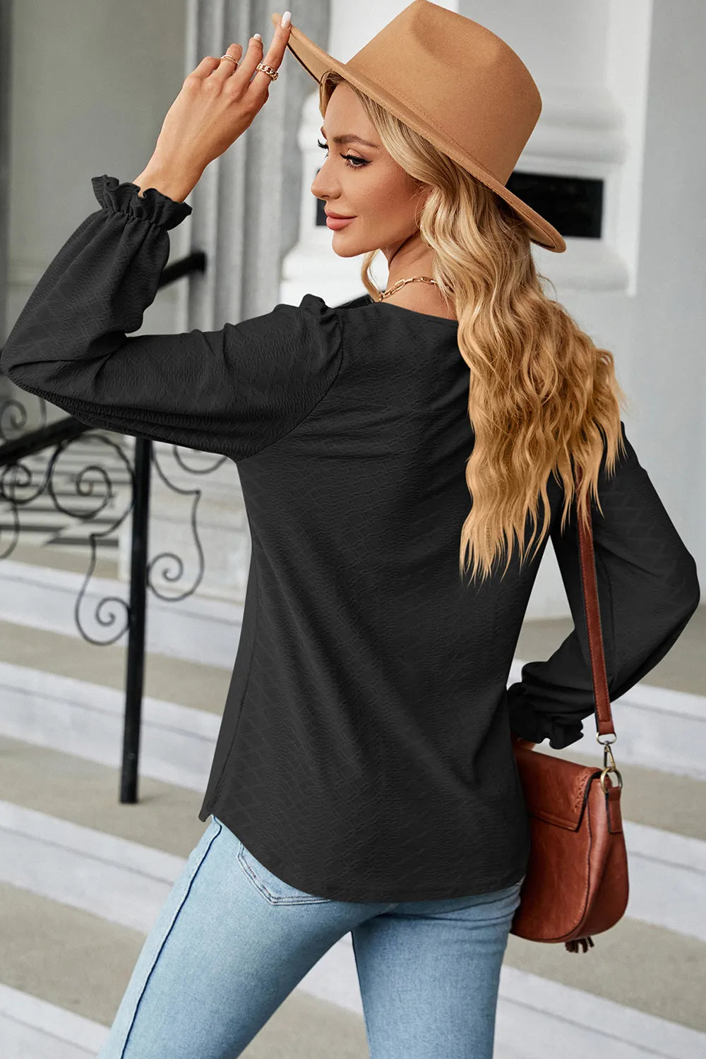 Round Neck Flounce Sleeve T-shirt (2)