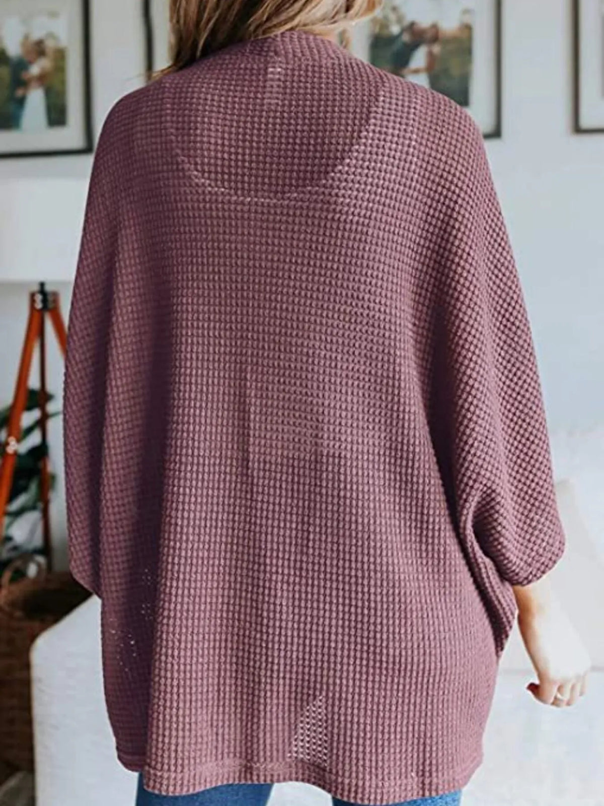 Full Size Open Front Waffle Knit Cardigan Plus (34)