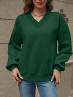 V-neck Solid Color Casual Sweatshirt (31)