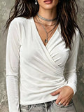Full Size Surplice Ruched Long Sleeve Top Plus
