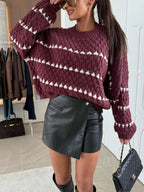Chunky Knit Striped Sweater Balloon Sleeves (17)