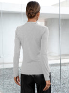 Striped Buttoned V-neck Long Sleeve Top (6)