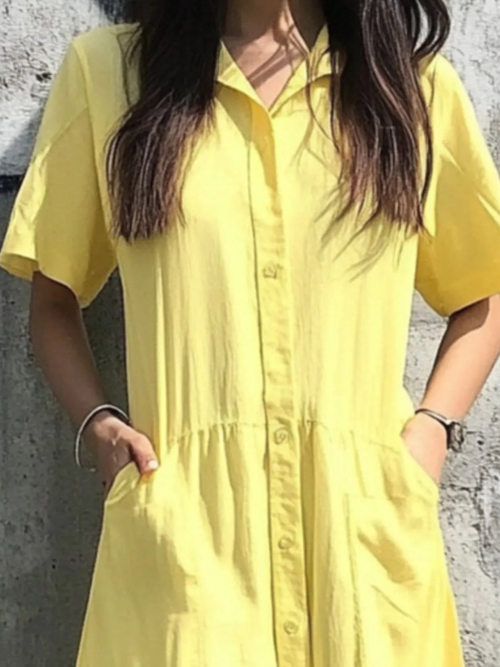 Button Front Short Sleeve Midi Dress (3)