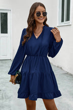 V-neck Tie Neck Long Sleeve Dress (6)