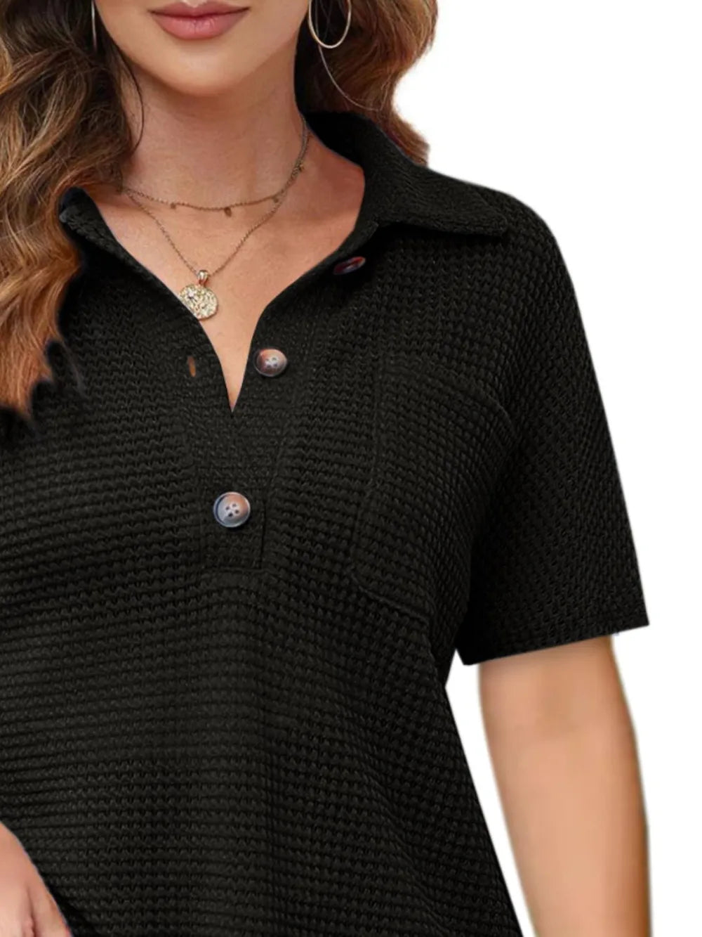 Waffle-knit Short Sleeve Polo Shirt (12)