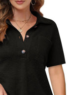 Waffle-knit Short Sleeve Polo Shirt (12)