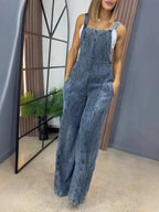 Full Size Wide Leg Washed Denim Overalls Plus