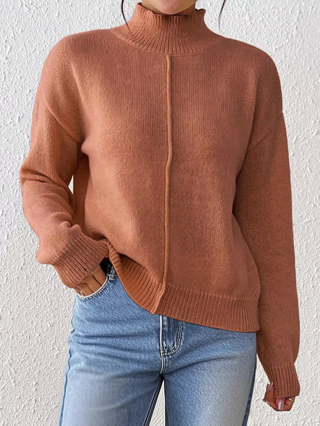Center Seam Detail Turtleneck Sweater (4)