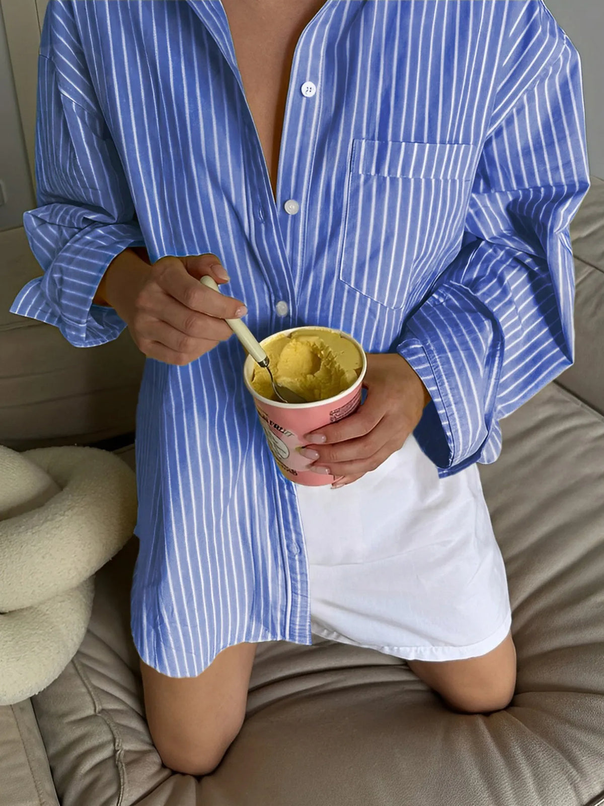 Oversized Striped Button-down Shirt (17)